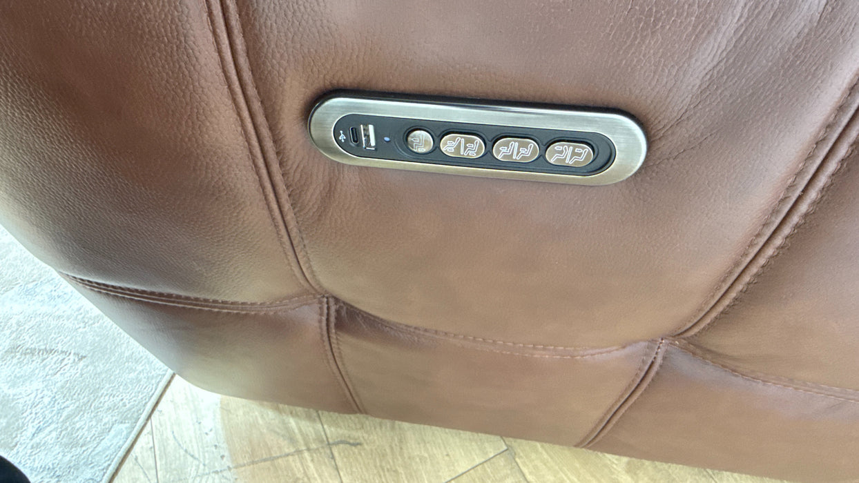 Sofology Ripley Leather 3 Seater Power Recliner/Headrest Lumbar Support in Trusty Embossed Chestnut