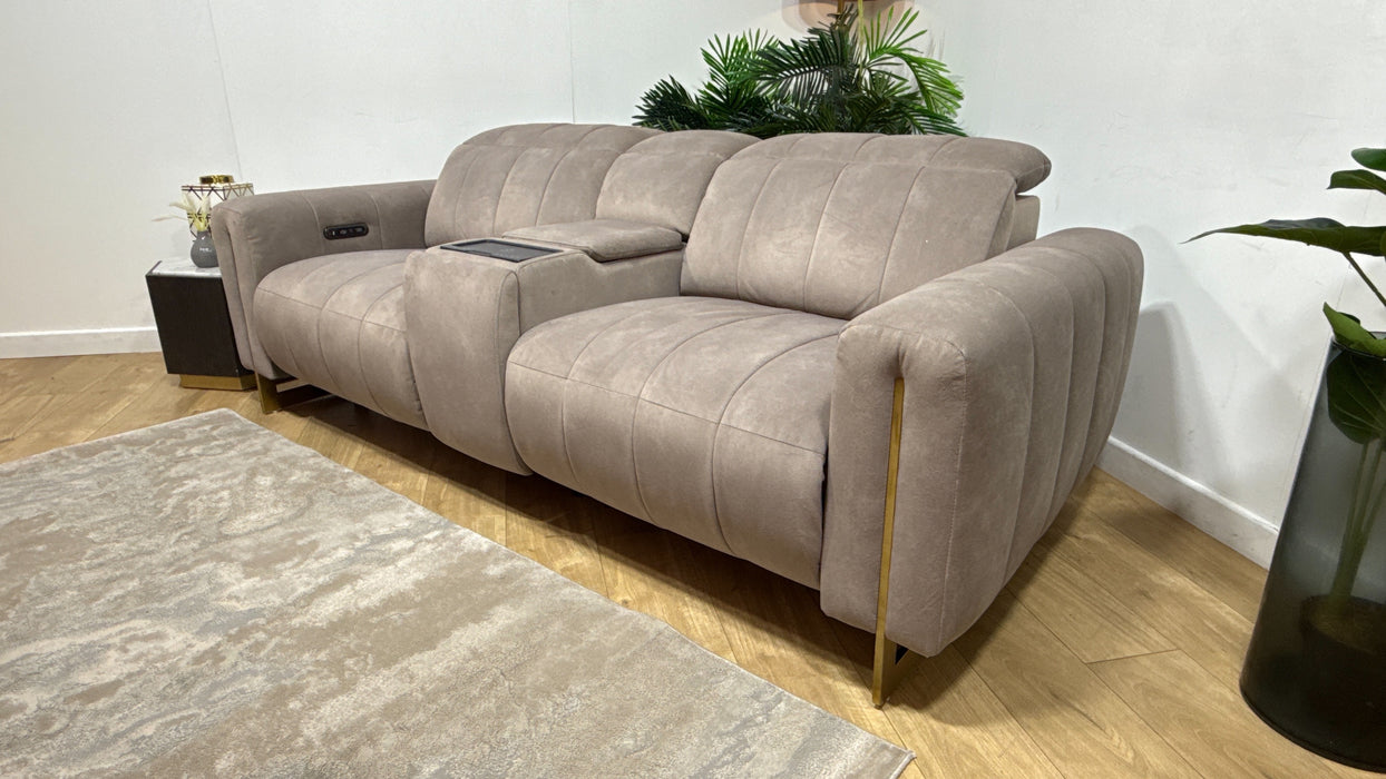 Sofology Paramount Fabric 2.5 Seater Console Power Recliner/Headrest Speakers in Lifestyle Flecked Nutmeg