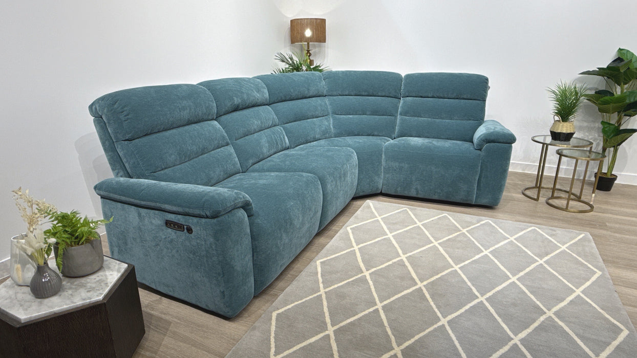 Sofology Radleigh Fabric 3 Corner 1.5 Power Recliner/Headrest Speakers in Peacock