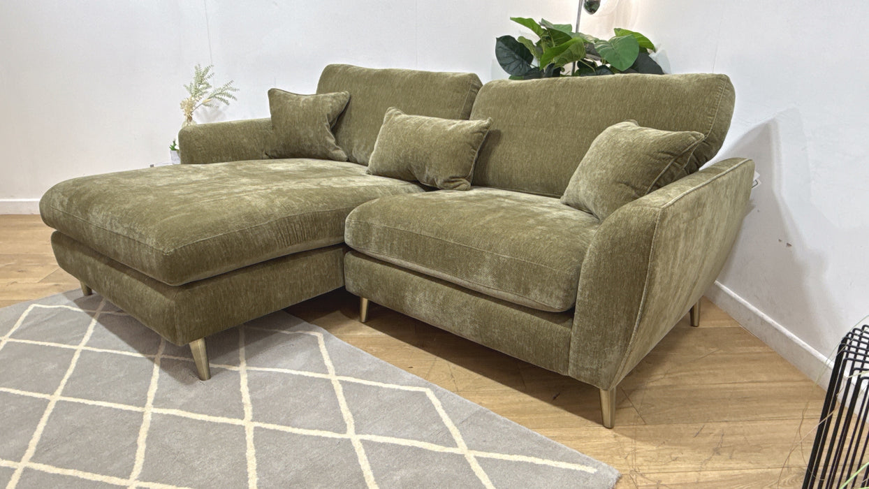 Sofology Hackney Fabric Chaise 4 Seater Sprung Seats in Lifestyle Plush Chenille Olive
