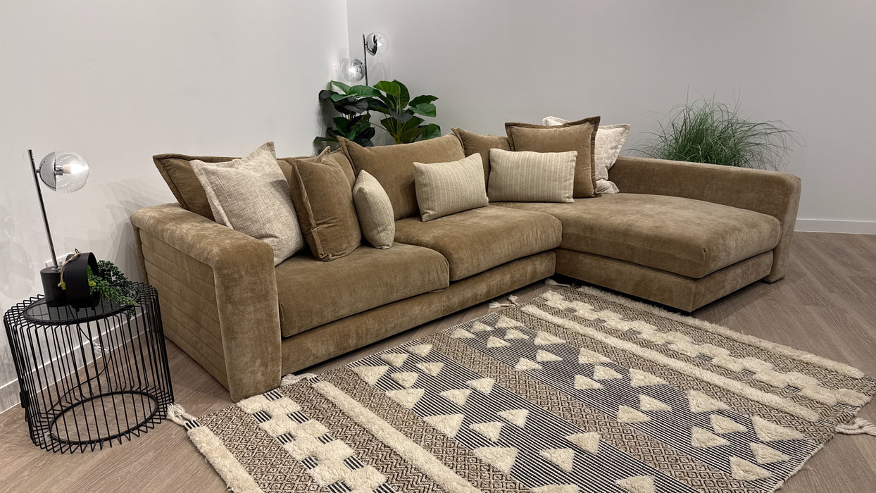 Sofology Cove Fabric Grande Chaise in Soft Chenille Caramel Mix