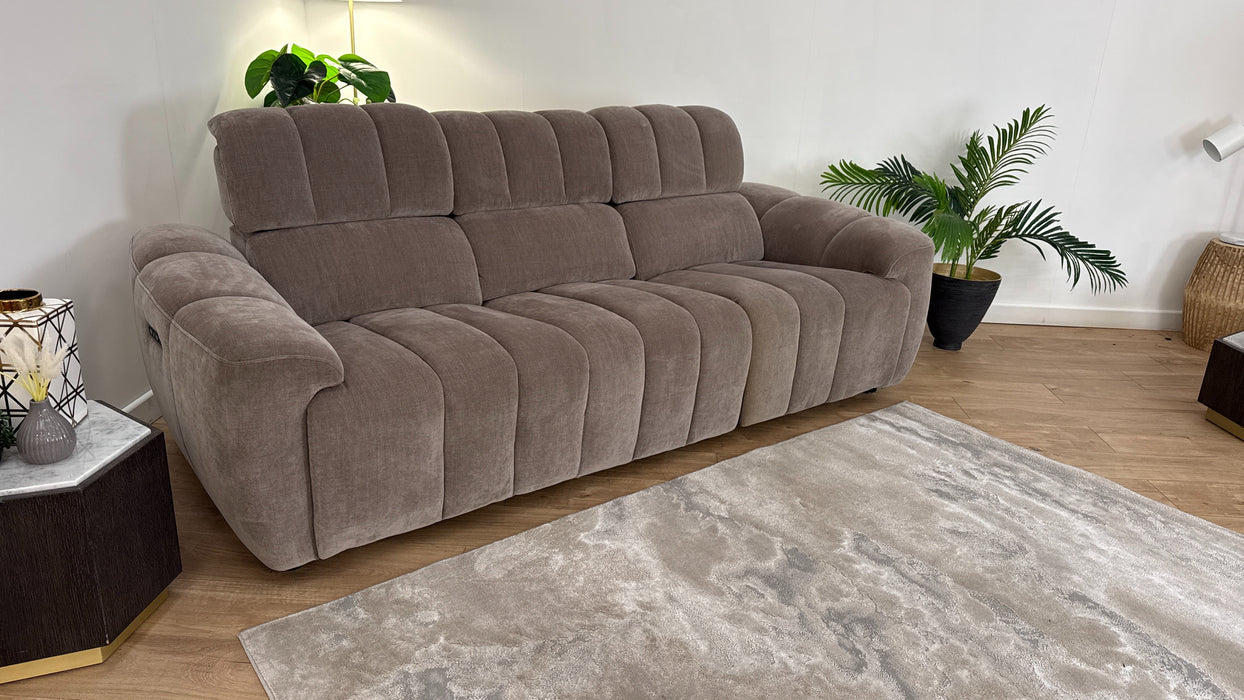 Sofology Nobu Fabric 3 Seater Power Recliner/Headrest in Relaxed Chenille Nutmeg