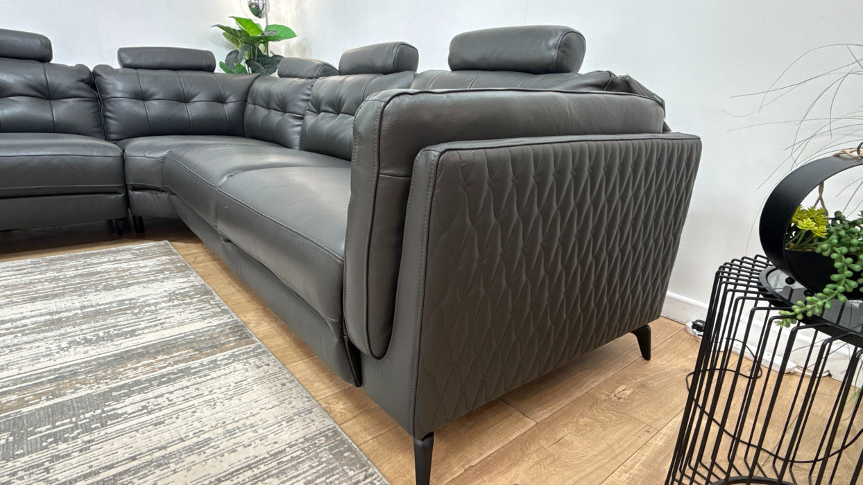 Sofology Muse Leather 1.5 Corner 3 Power Recliner Supportive Headrests in Trusty Embossed Charcoal