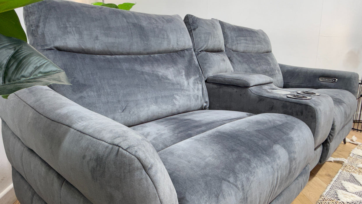 Sofology Renato Fabric 2.5 Seater Console Power Recliner in Heritage Velvet Granite