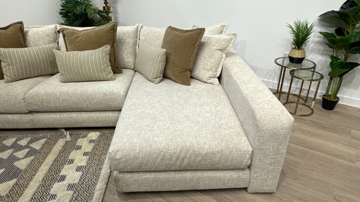 Sofology Cove Fabric Grande Chaise Light Wood Panel in Artisan Chenille Ecru Mix