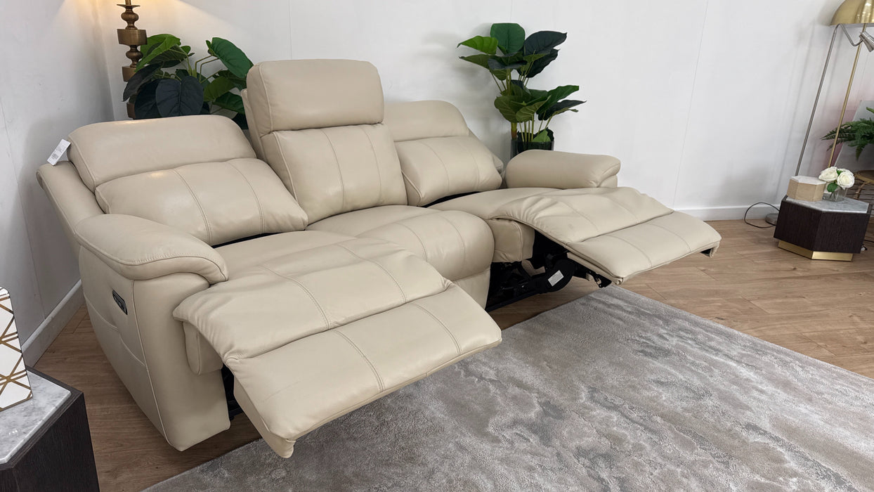 Sofology Gracie Leather 3 Seater Power Recliner/Headrest in Trusty Sheen Bone China
