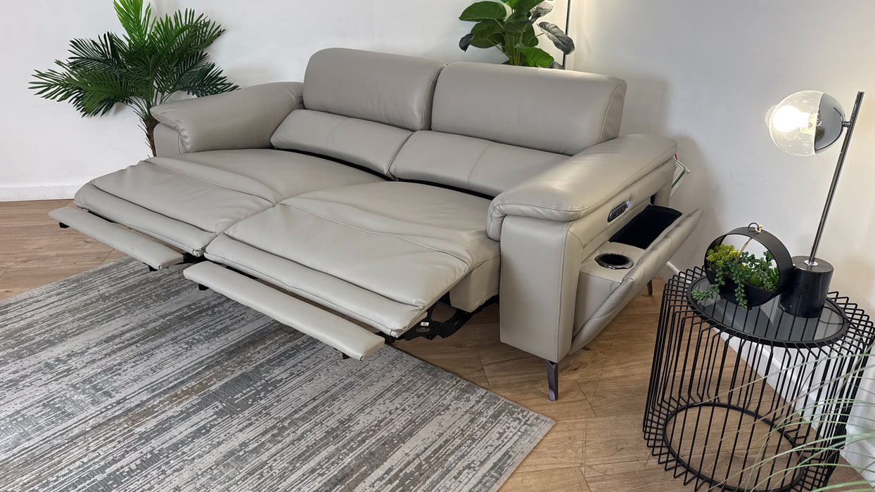Sofology The Fratelli Leather 2.5 Seater Power Recliner/Headrest in Trusty Embossed Light Grey