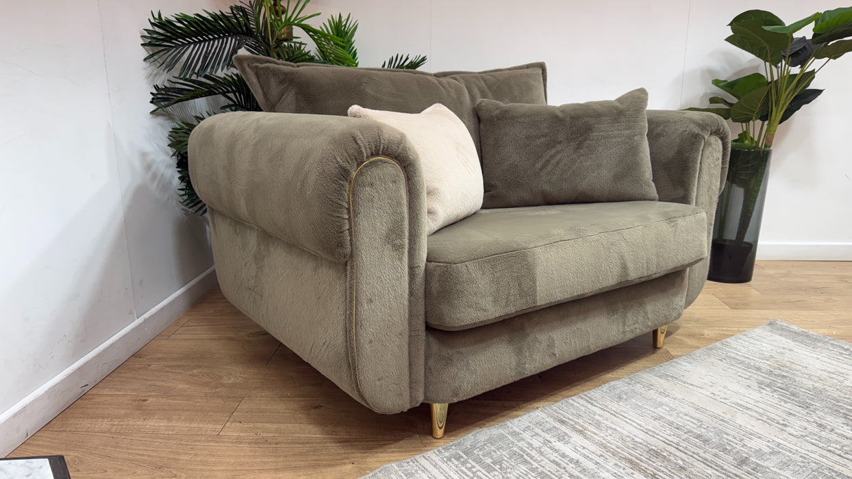 Sofology Chamonix Loveseat in Sample Soft Short Pile Faux Fur Sage Mix
