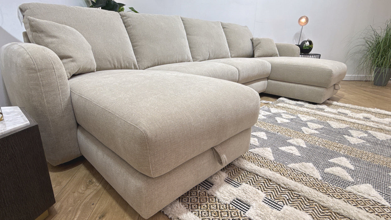 Sofology Restore Fabric 4 Seater Double Chaise in Pebble