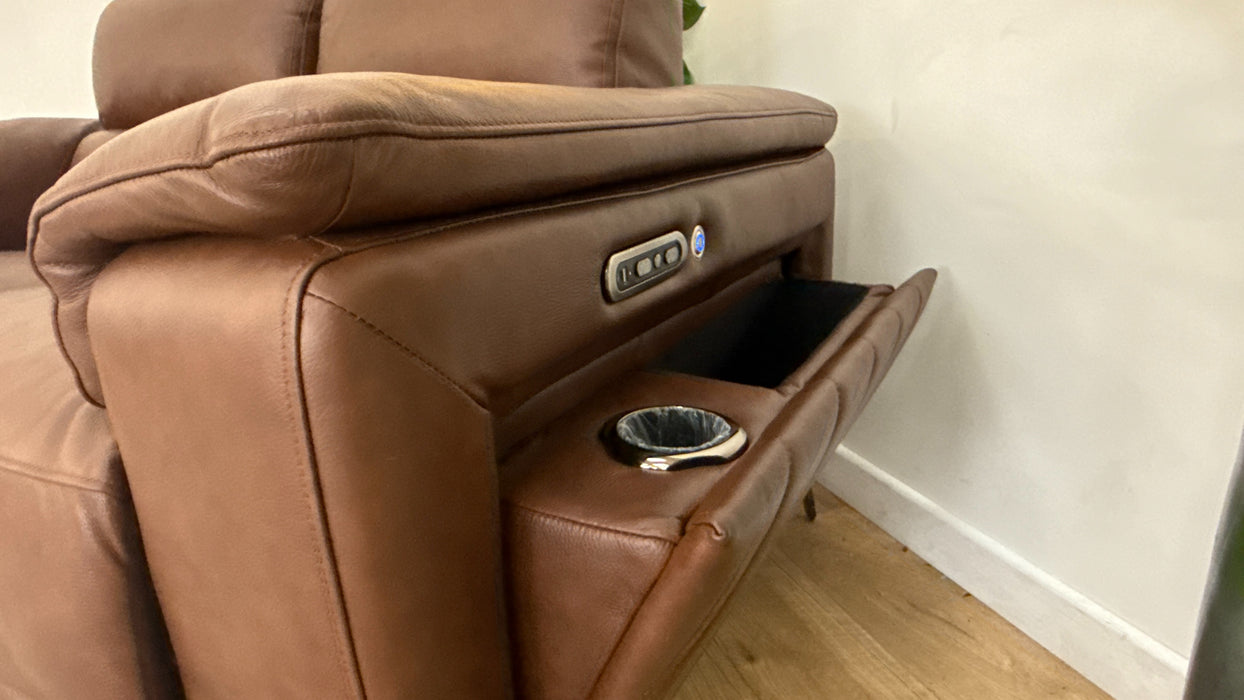 Sofology The Fratelli Leather 2 Seater Power Recliner/Headrest in Trusty Embossed Chestnut