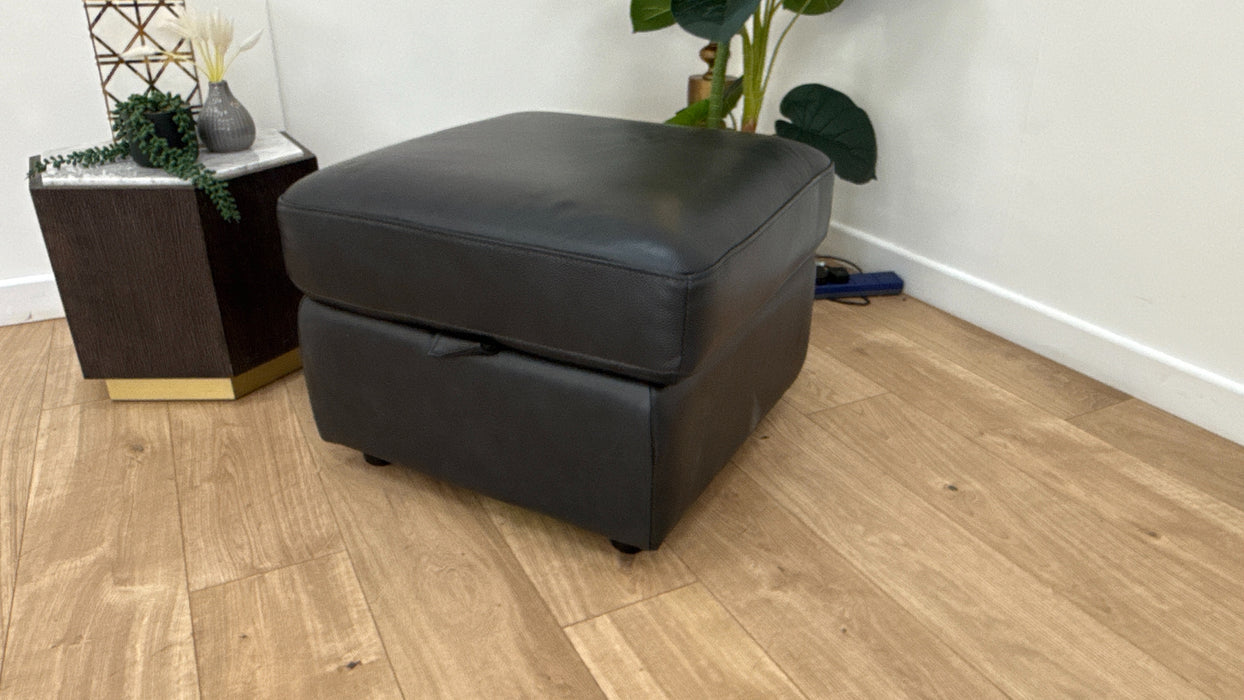 Sofology Muse Leather Designer Footstool in Trusty Embossed Navy