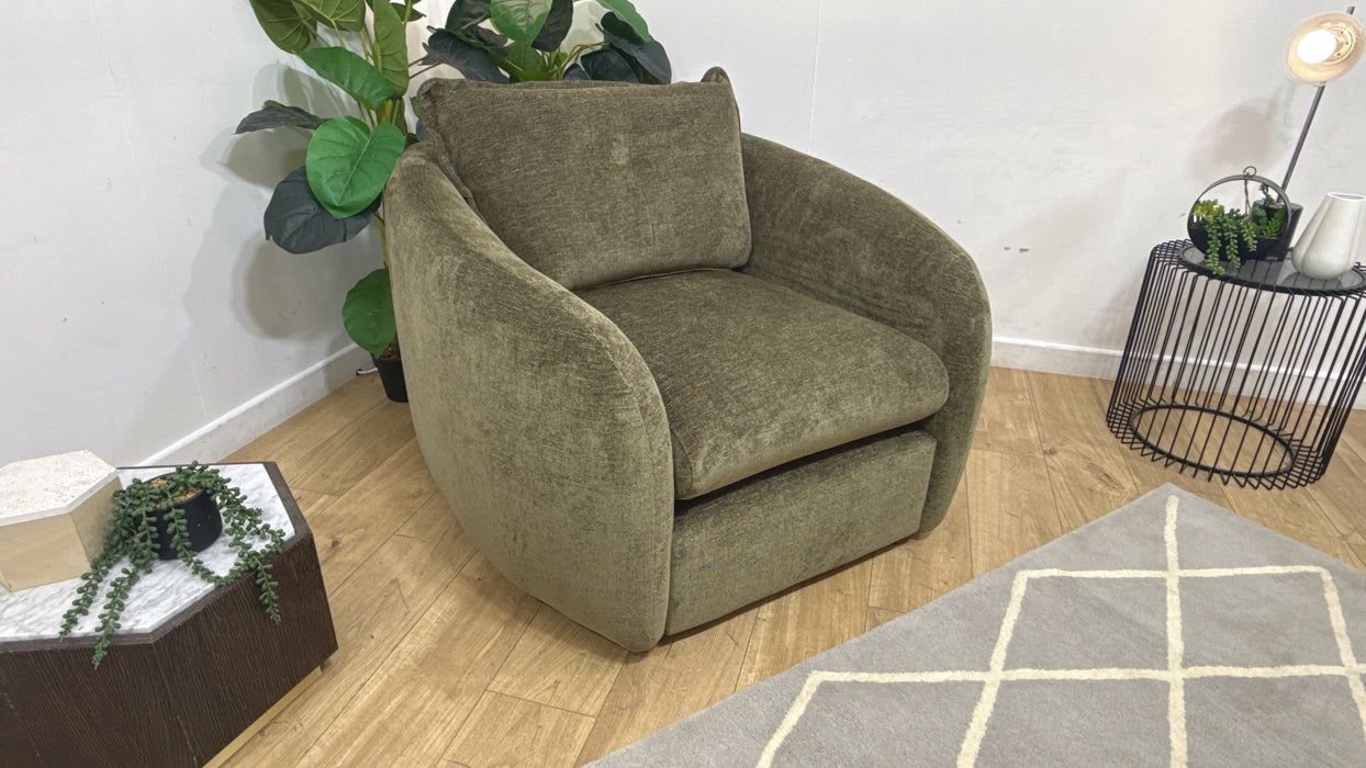 Sofology Portobello Fabric Chair Foam Seat in Linen Look Chenille Olive Green