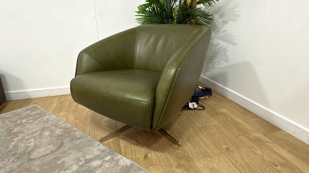 Sofology Adler Leather Swivel Chair in Relaxed Soft Olive