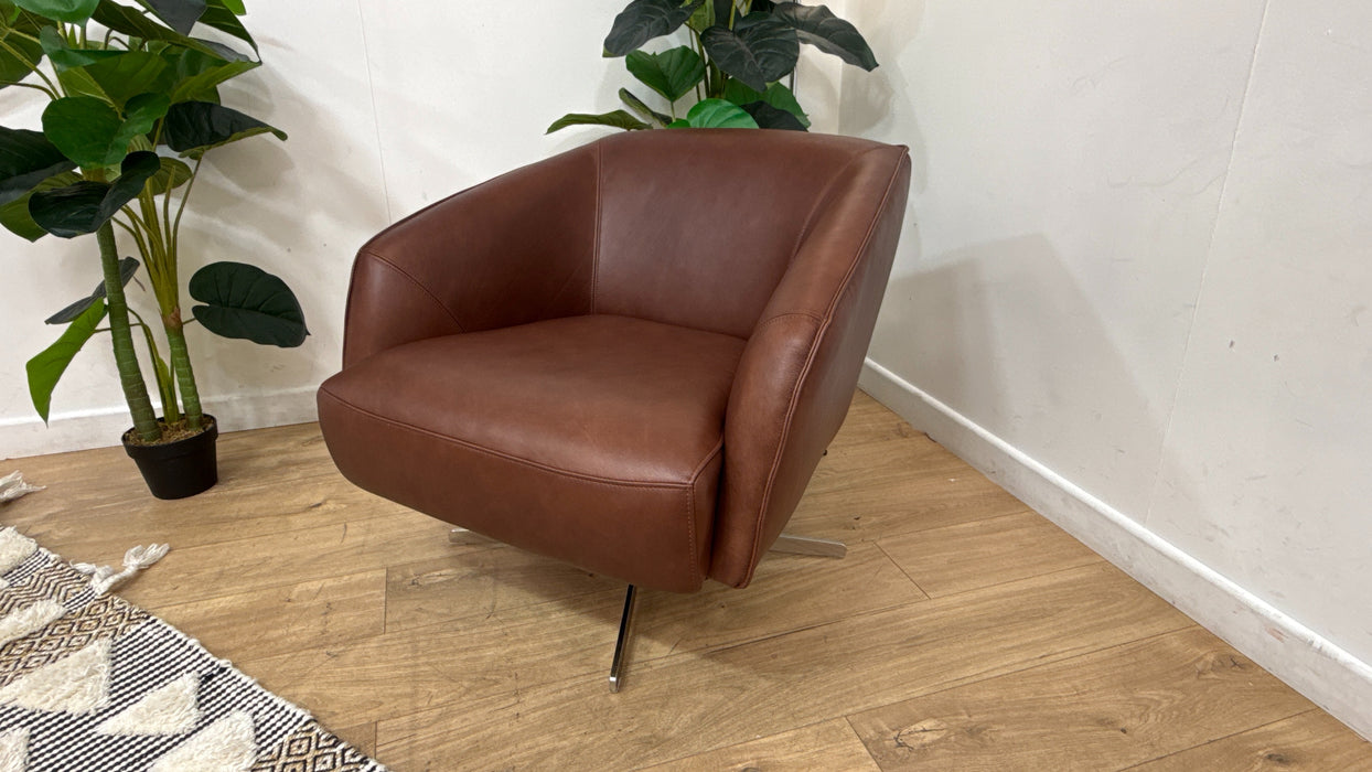 Sofology Adler Leather Swivel Chair in Relaxed Soft Brown