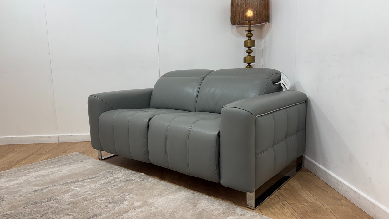 Sofology Marvella Leather 2 Seater Power Recliner/Headrest Heated Seats in Trusty Sheen Granite Teal
