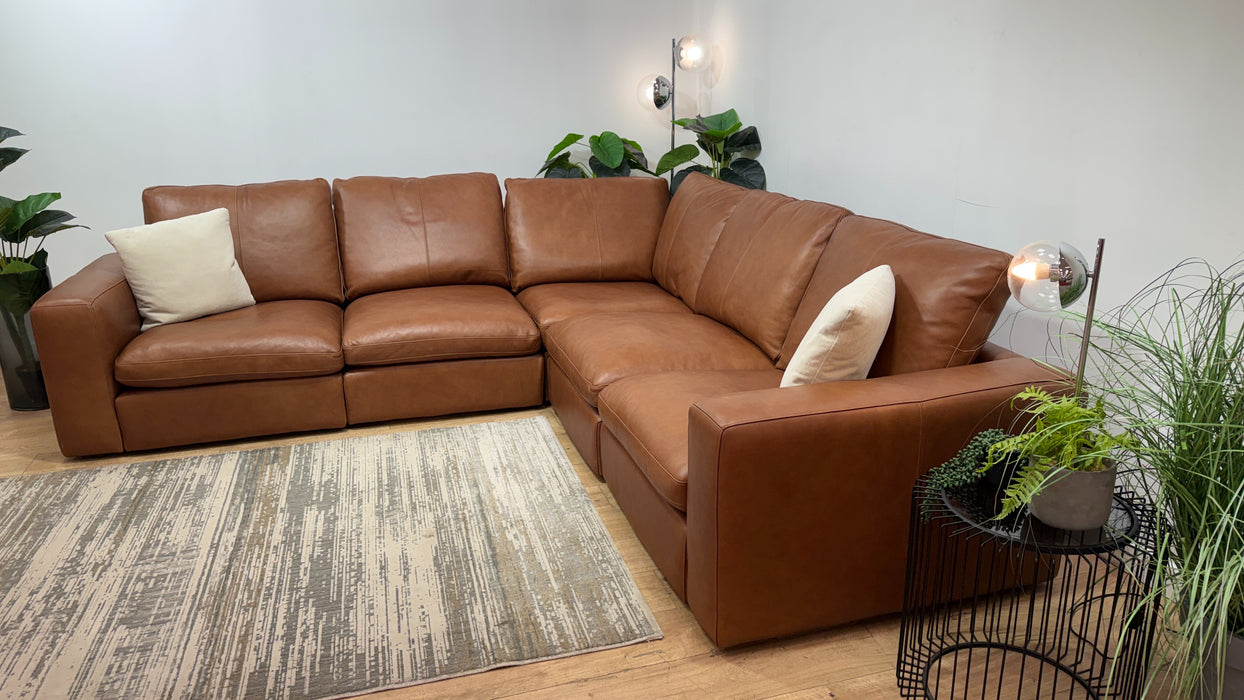 Sofology Retreat Leather 2 Corner 2 in Relaxed Soft Tan Mix