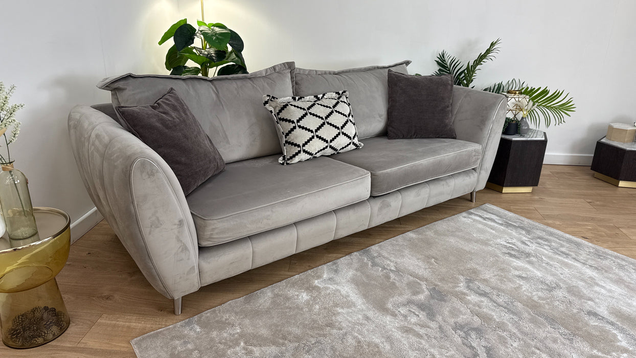 Sofology Gabrielle Fabric 4 Seater Chrome Trim in Plush Pebble/Alexa Truffle