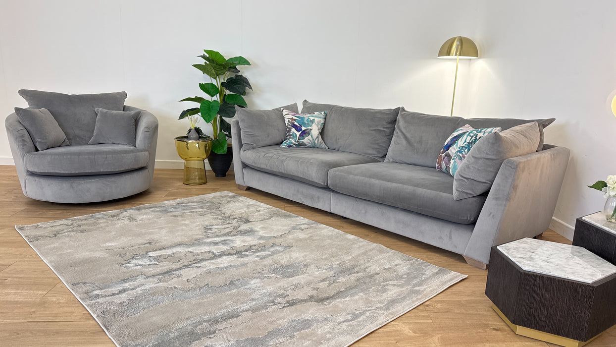 Tallulah 4 Seater Split - Fabric Sofa - Velvet Grey All Over with matching Swivel Chair