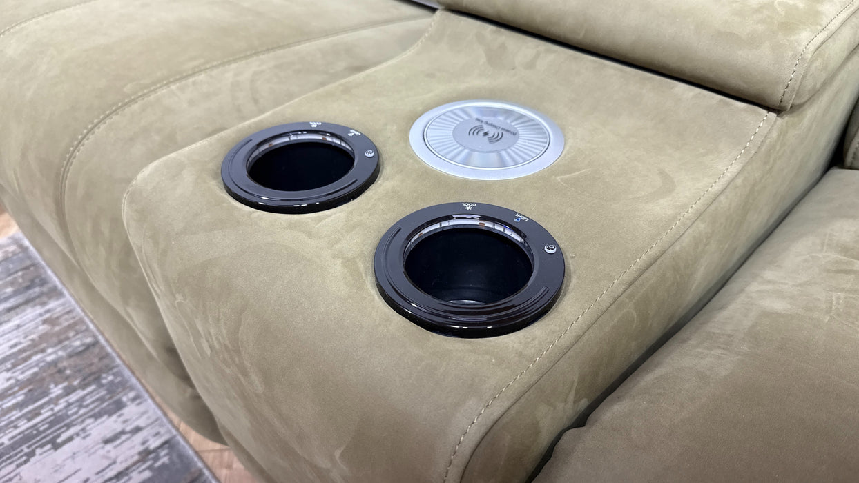 Sofology Allure Fabric 2 Seater Smart Console Power Recliner/Headrest in Lifestyle Nubuck Feel Moss