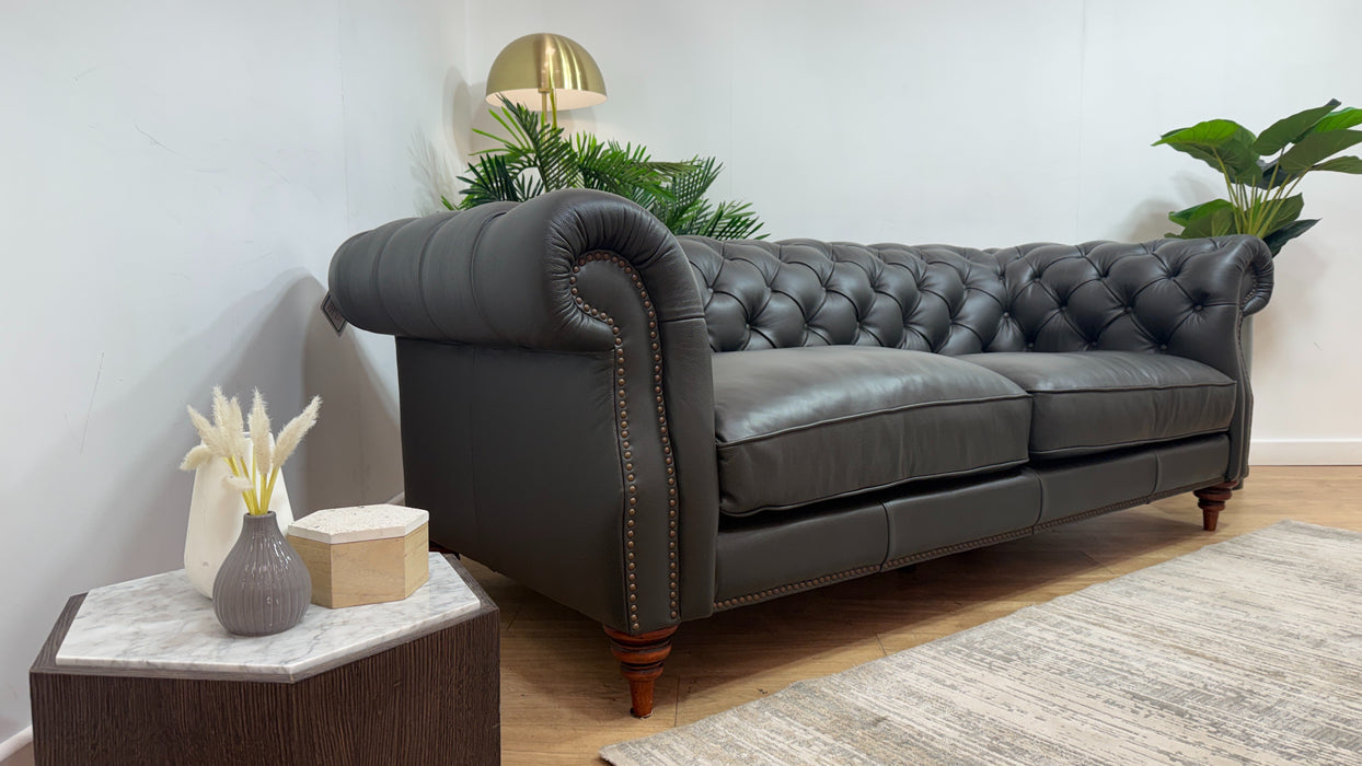 Sofology Darcy Leather 3 Seater with Studs in Trusty Supersoft Sheen Charcoal