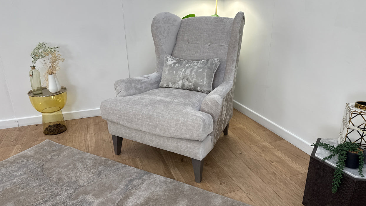 Sofology Highgrove Fabric Accent Chair in Chenille Oyster/ Brushed Metal Mix