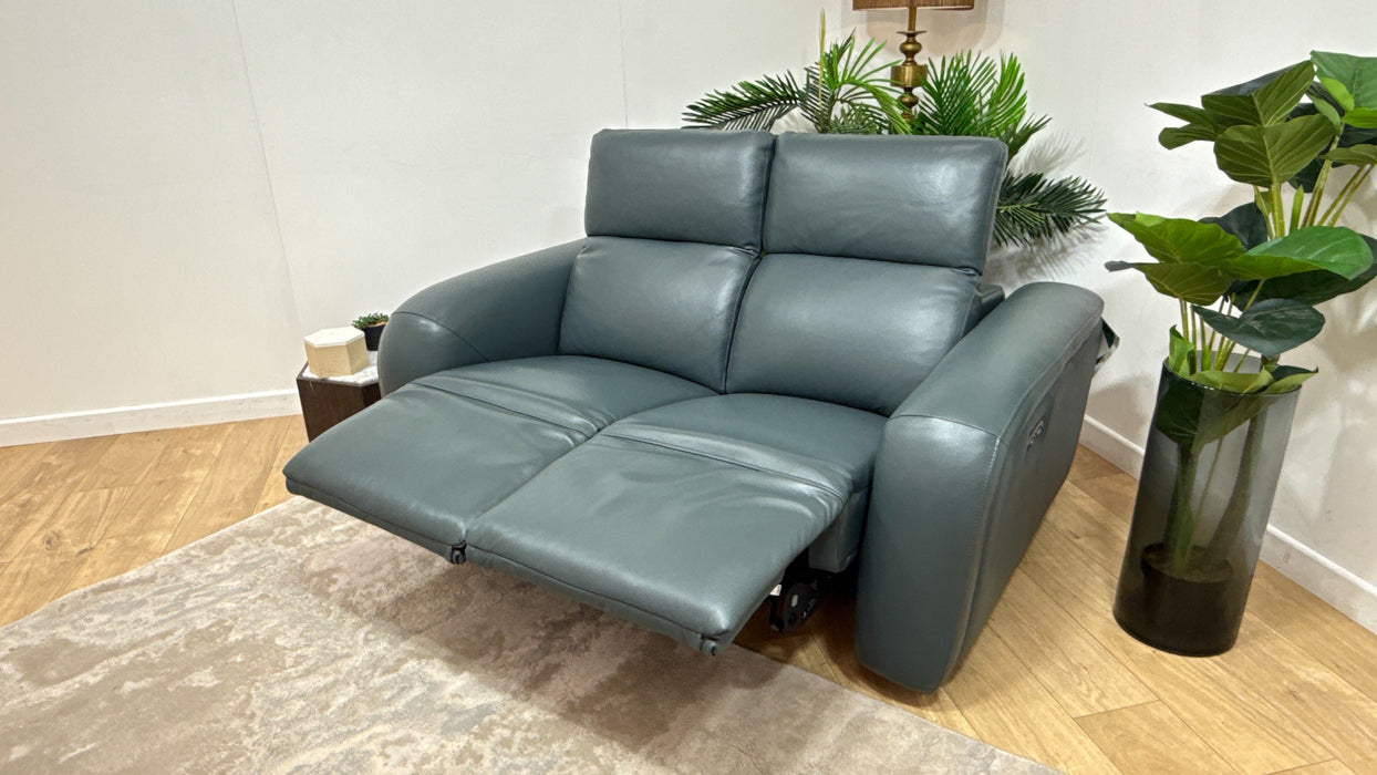 Sofology Drift Leather 2 Seater Power Recliner/Headrest in Trusty Embossed Peacock