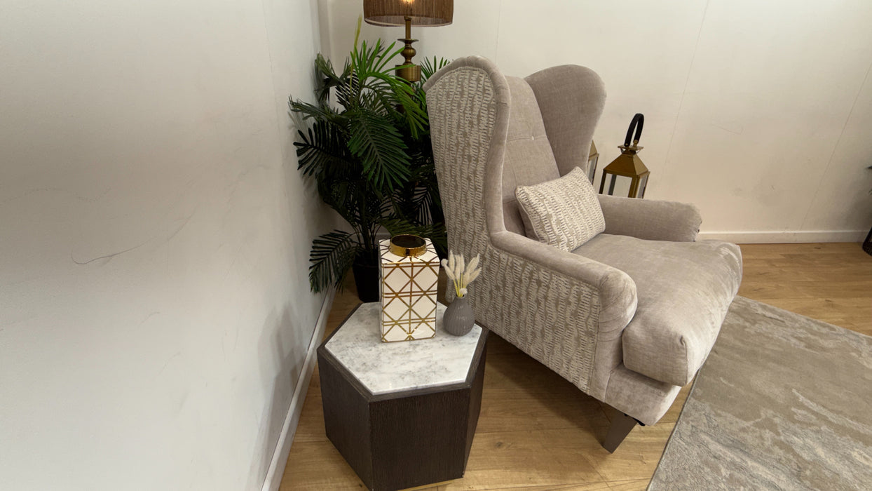 Sofology Highgrove Fabric Accent Chair Feather Flex Seats in Luxe Chenille Oyster/Textured Pebble Mix