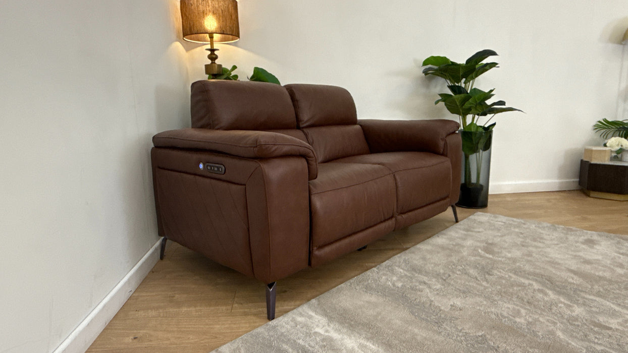Sofology The Fratelli Leather 2 Seater Power Recliner/Headrest in Trusty Embossed Chestnut