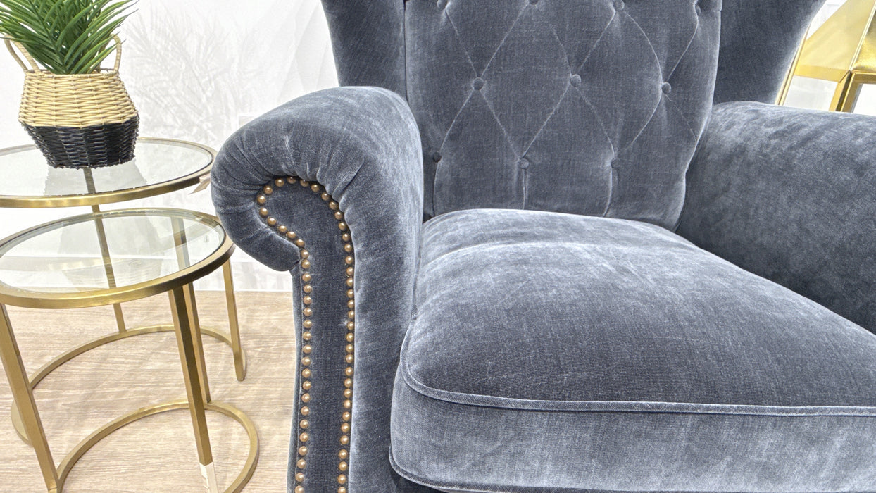 Sofology Darcy Fabric Accent Wing Chair with Studs in Relaxed Chenille Ink