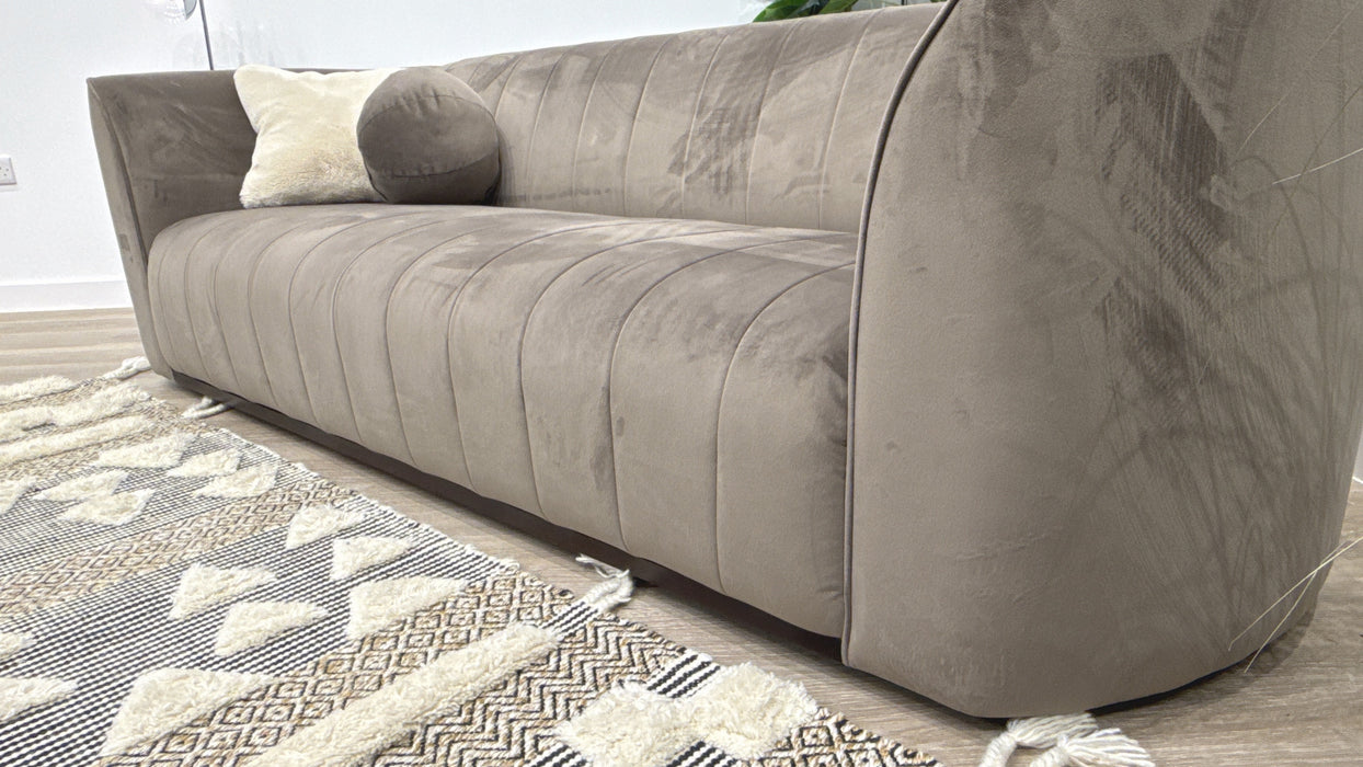 Sofology Fitzrovia Fabric 4 Seater Dark Wood Trim in Matt Velvet Mole Mix