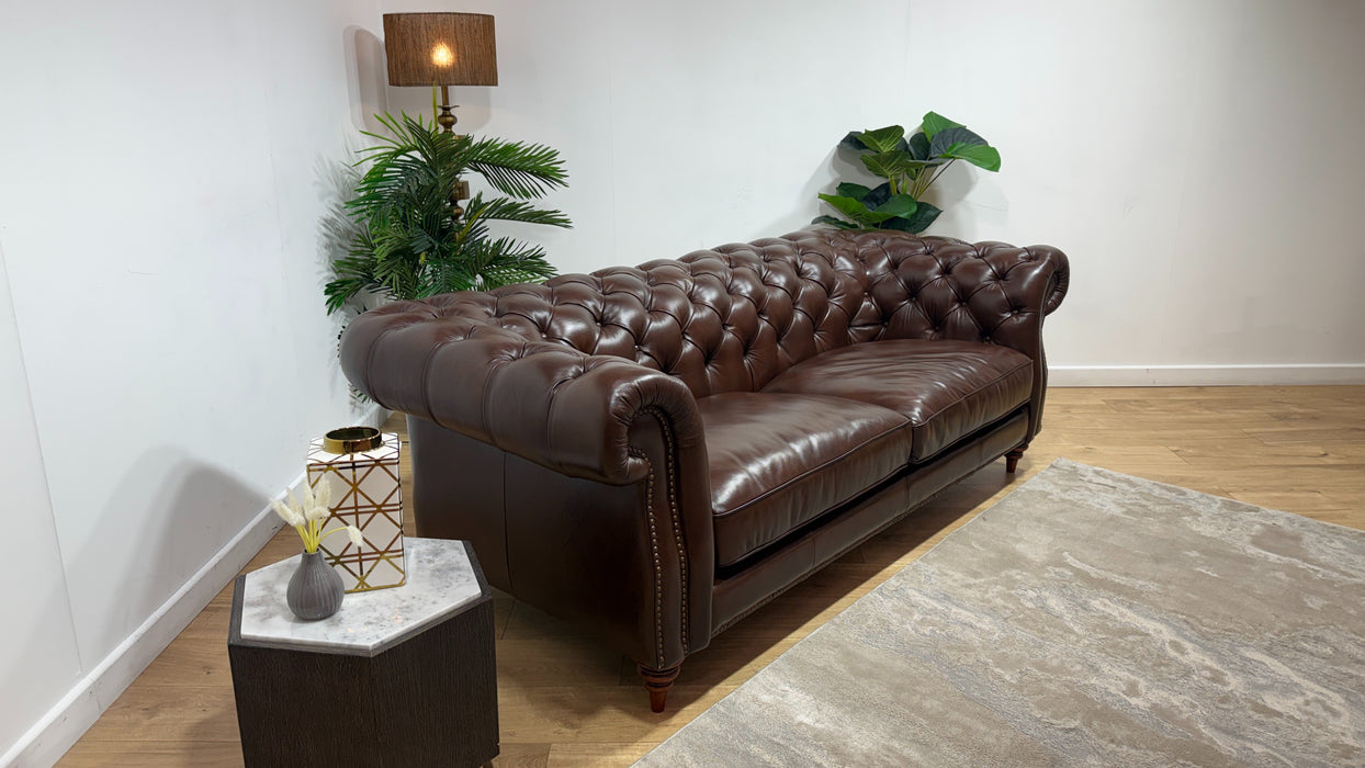 Sofology Darcy Leather 3 Seater with Studs in Trusty Supersoft Sheen Chestnut
