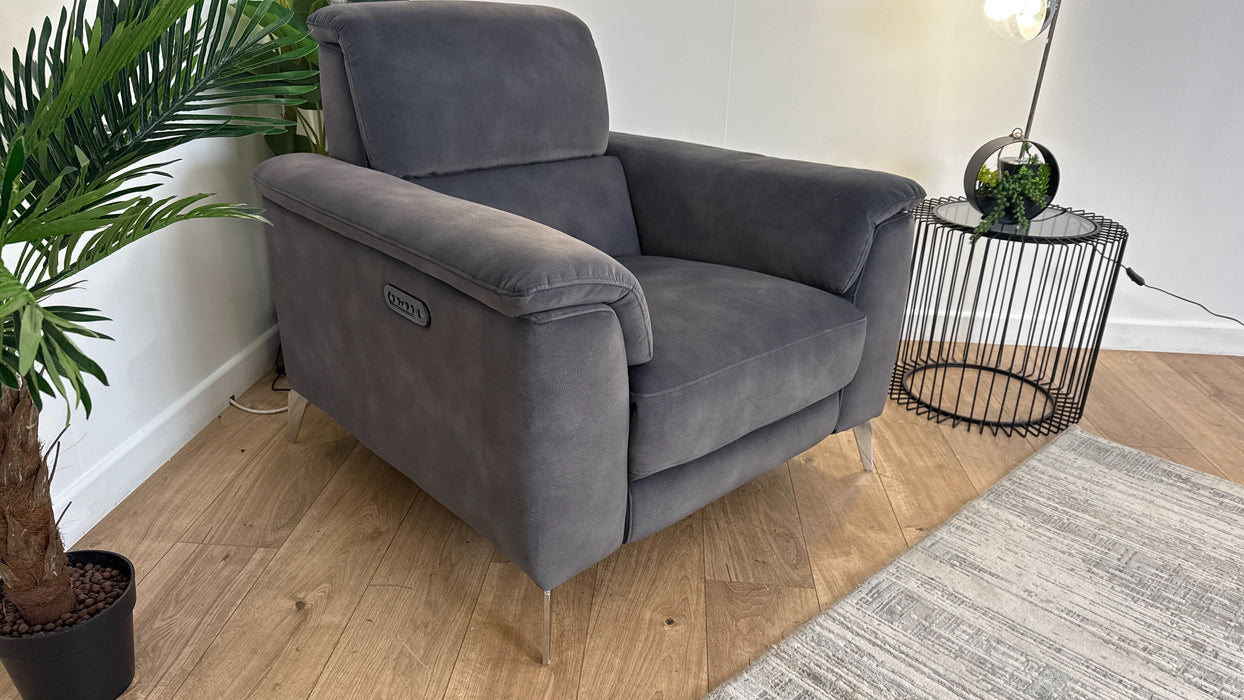 Sofology Illinois Fabric Chair Power Recliner/Headrest in Lifestyle Mottled Charcoal