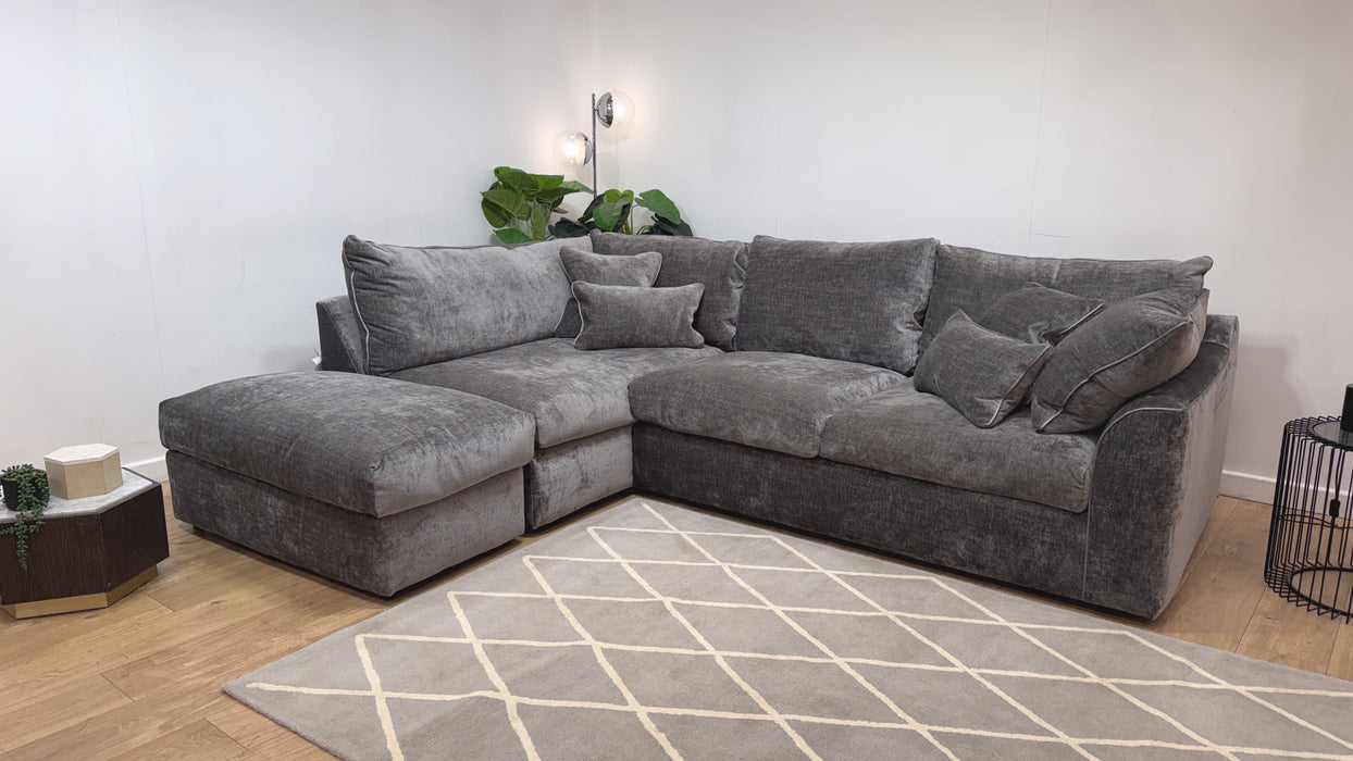 Sofology Georgio Fabric Terminal 1 Corner 3 Feather Flex Seats in Luxe Chenille Grey Mix