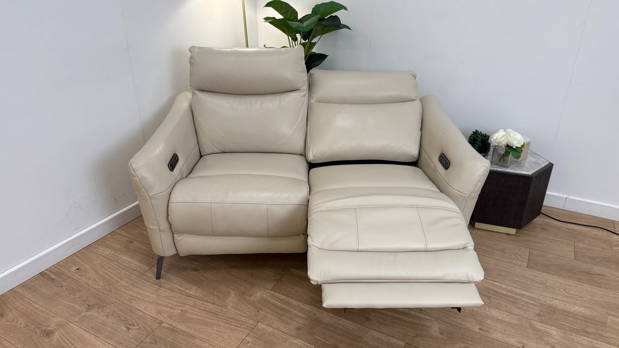Sofology Renato Leather 2 Seater Power Recliner in Trusty Embossed Bone China