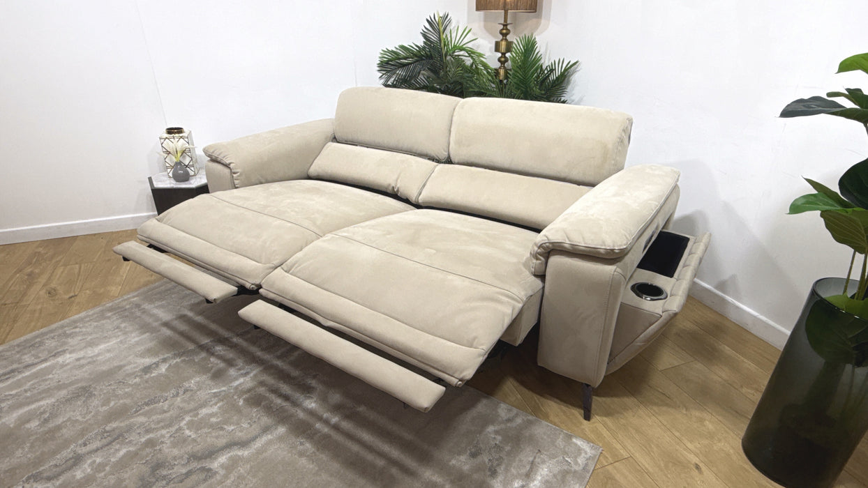 Sofology Fratelli Fabric 2.5 Seater Power Recliner/Headrest in Lifestyle Nubuck Feel Stone