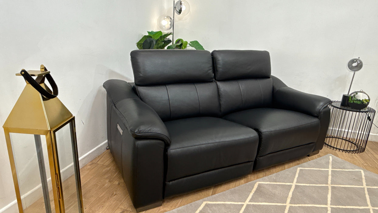 Sofology Carrera Leather 2.5 Seater Power Recliner/Headrest in Trusty Embossed Jet Black