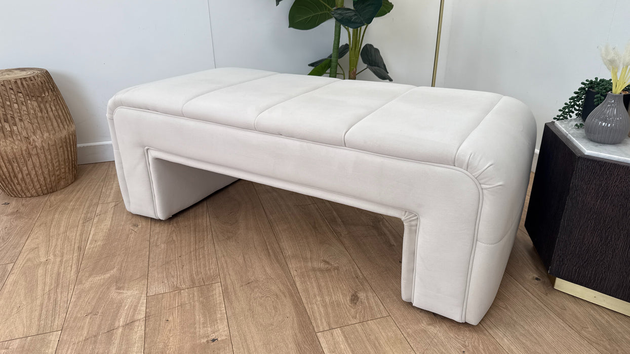 Sofology The Oscar Fabric Footstool in Fine Textured Chenille Ecru All Over