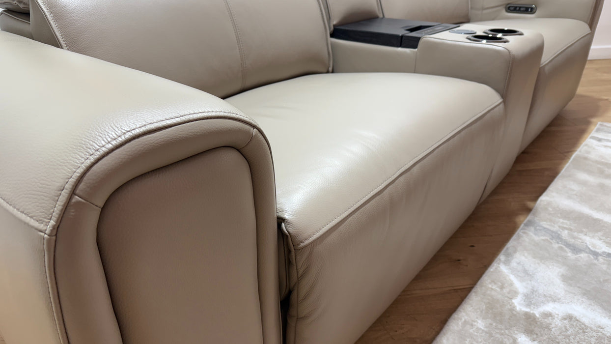 Sofology Premiere Leather 2.5 Seater Smart Console Power Recliner/Headrest in Trusty Embossed Stone