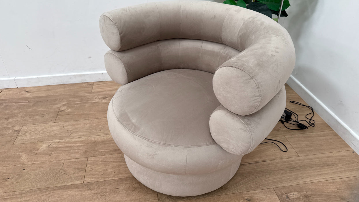 Sofology The Fitzrovia Fabric Swivel Chair in Matt Velvet Stone All Over Without Trim