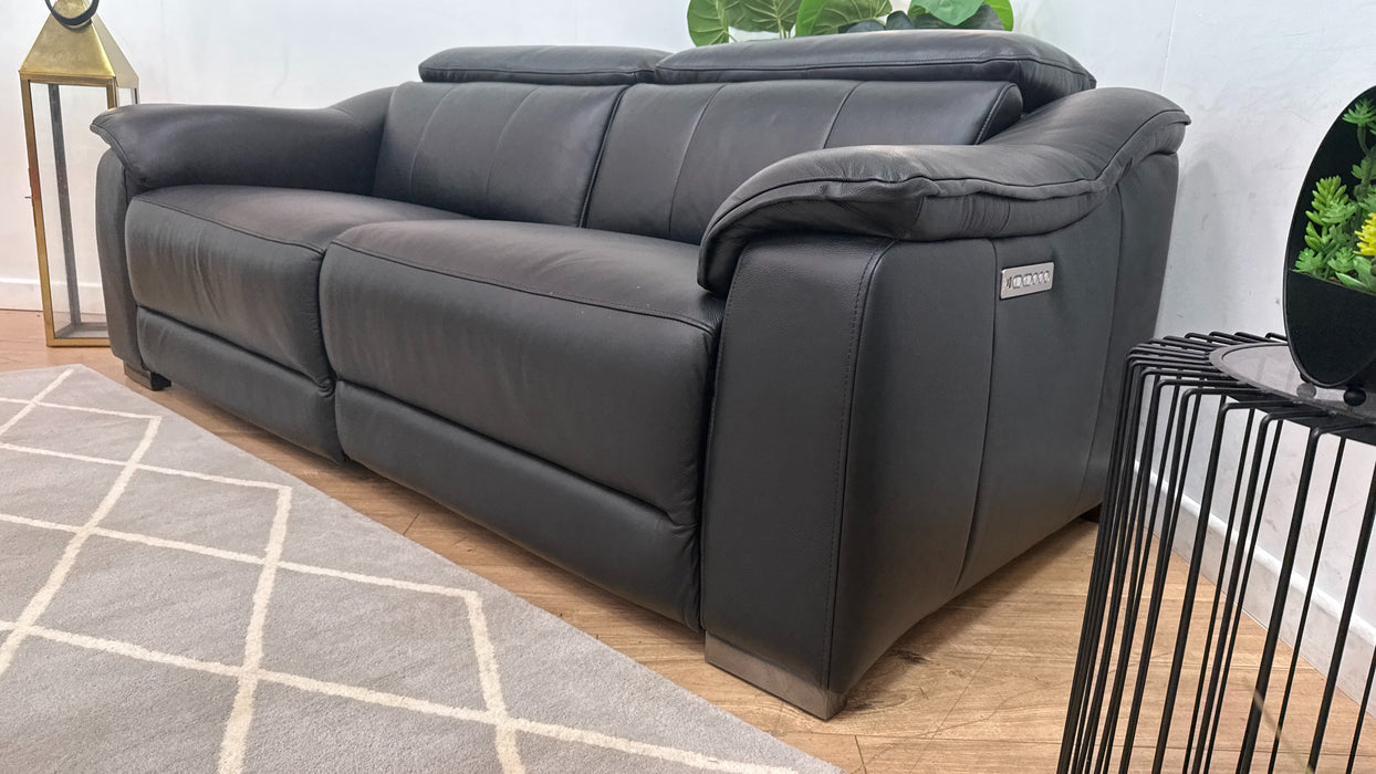 Sofology Carrera Leather 2.5 Seater Power Recliner/Headrest in Trusty Embossed Jet Black