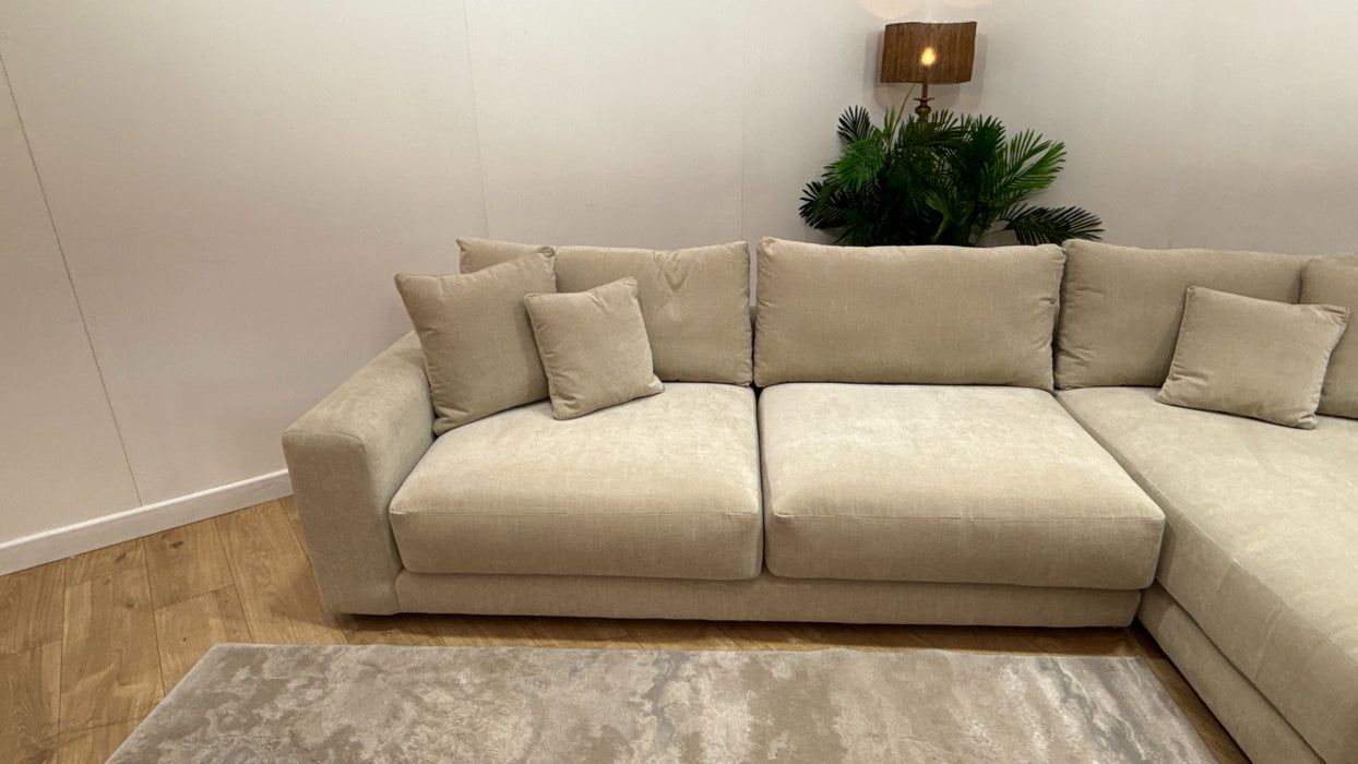 Sofology Amalfi Fabric 4 Seater Chaise in Vintage Chenille Natural