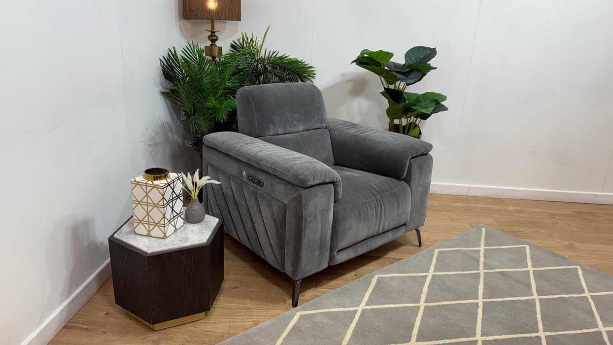 Sofology Fratelli Fabric Chair Power Recliner/Headrest in Relaxed Chenille Charcoal