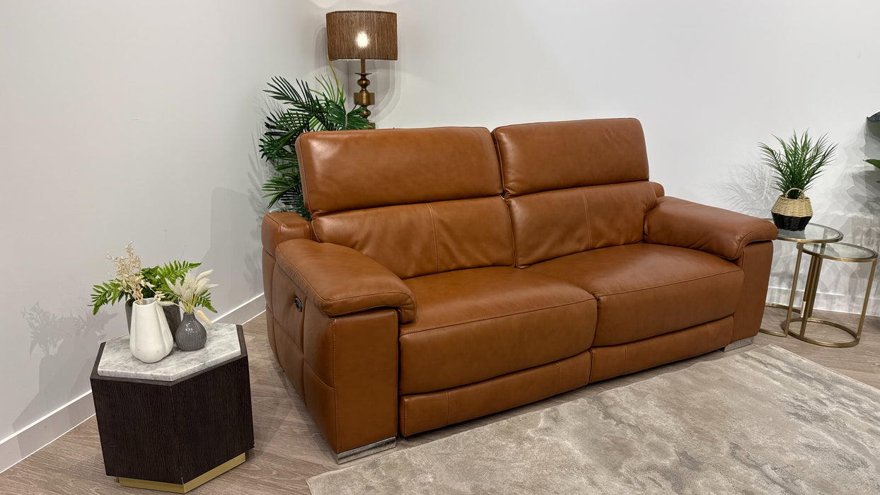 Sofology Laurence Leather 3 Seater Power Recliner in Relaxed Embossed Cognac