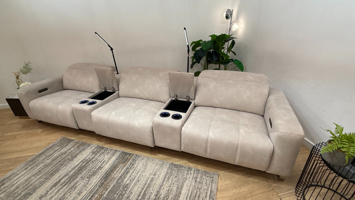 Sofology Marvella Fabric 3 Seater Cinema Sofa Console Power Recliner/Headrest in Lifestyle Flecked Ivory