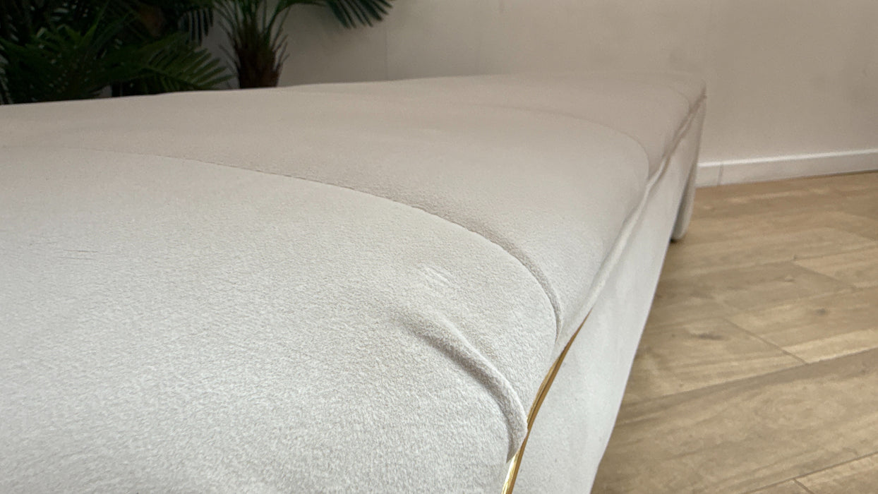 Sofology Oscar Fabric Large Bench Footstool Gold Trim in Super Matt Velvet Ecru