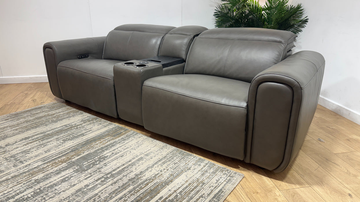 Sofology Premiere Leather 2.5 Seater Smart Console Power Recliner/Headrest in Trusty Embossed Grey
