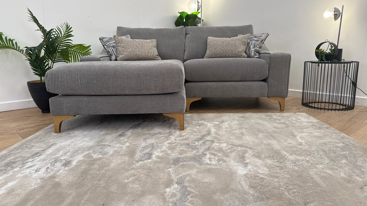 Sofology The Wildwood 3 Seater Fabric Chaise Sofa in Vintage Chenille Grey Contrast Piping Mix