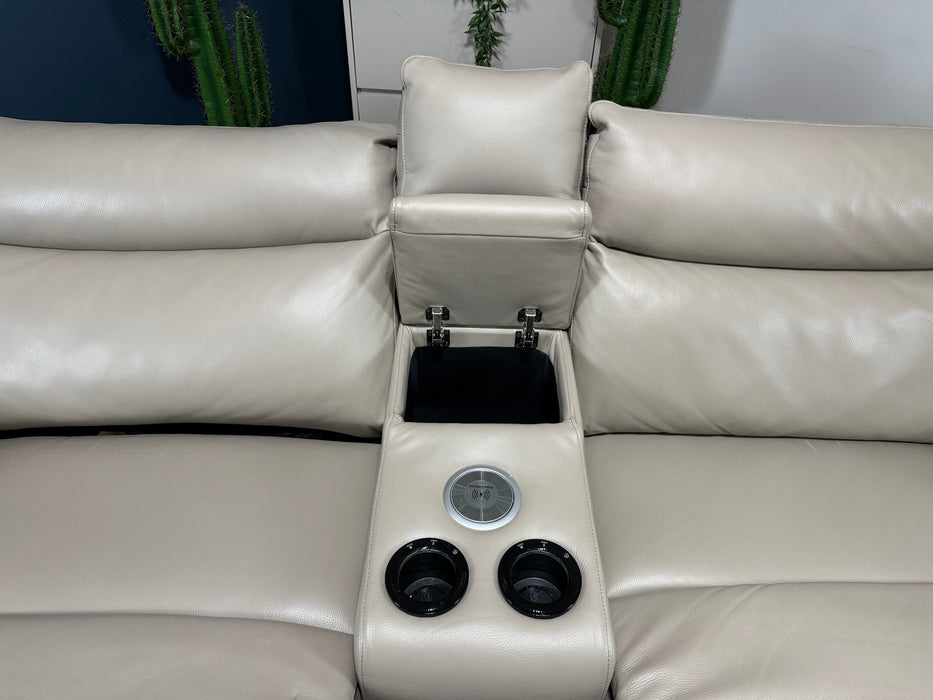 Renato Leather 2.5 Seater Console - Trusty Embossed Leather Stone - Power Recliner Speakers - (WA2)