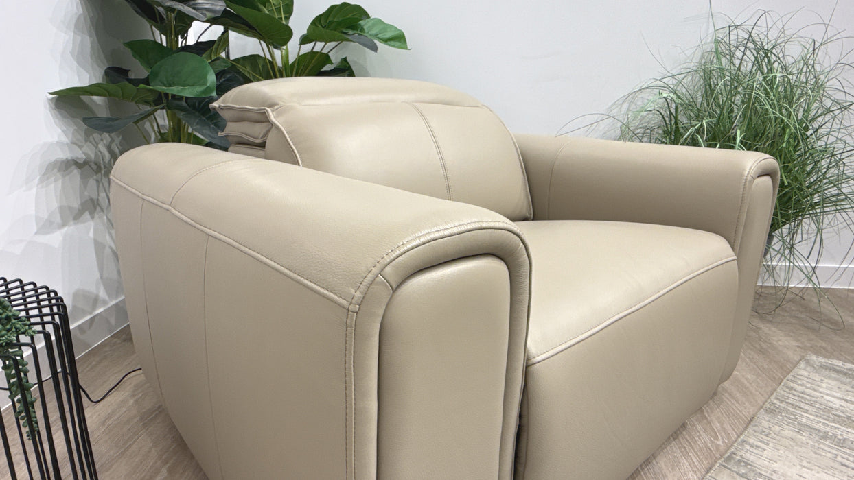 Sofology Premiere Leather Loveseat Power Recliner/Headrest in Trusty Embossed Stone