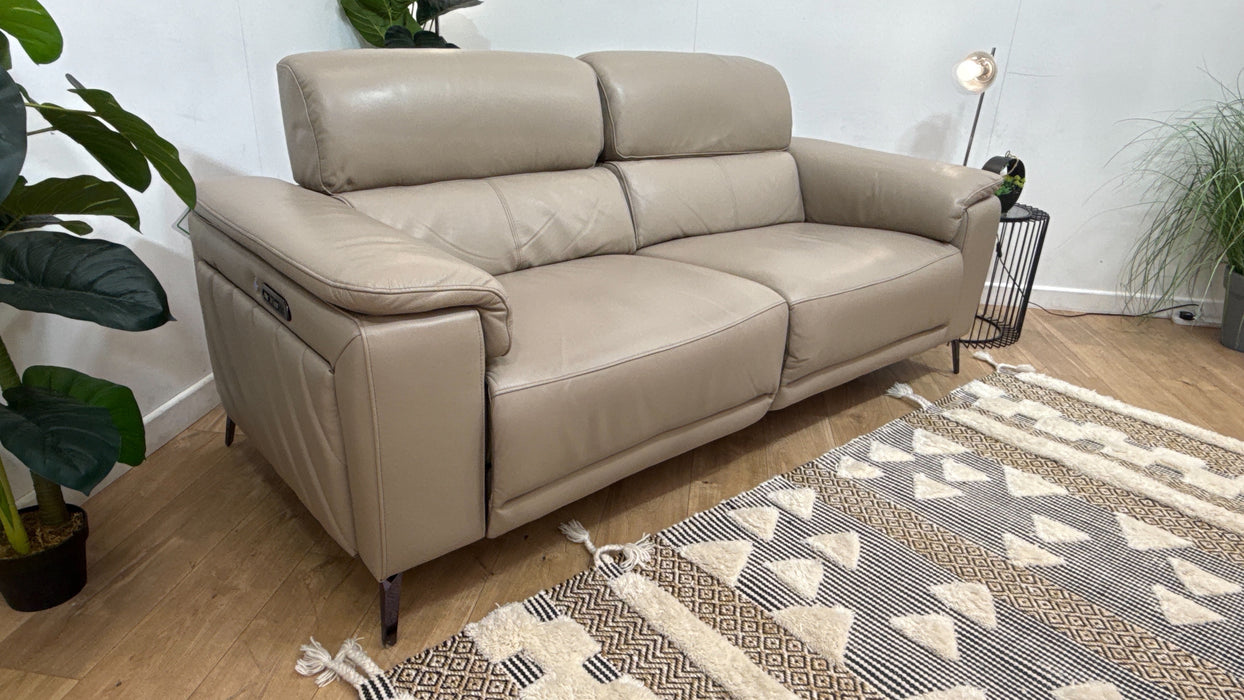 Sofology Fratelli Leather 2.5 Seater Power Recliner/Headrest in Trusty Embossed Stone